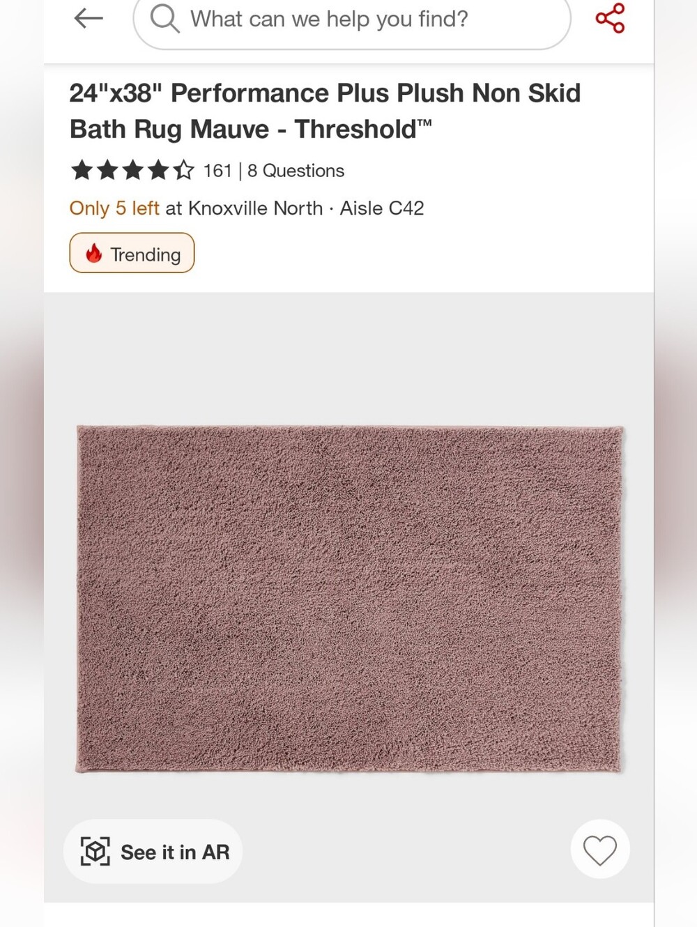 Threshold Mauve Plush Non-Skid Bath Rug